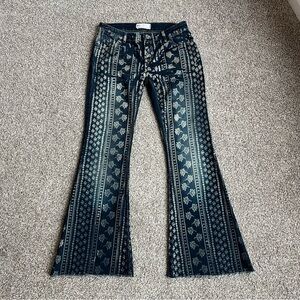 Free People Boho Print Indigo‎ Flare Jeans, Size 26
